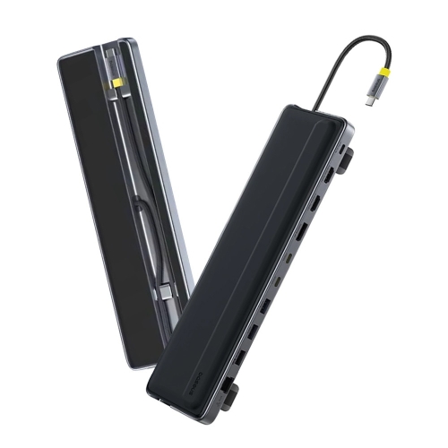 DOCKING Station Baseus EliteJoy EH3 Series 12-in-1, conectare PC USB-C,Type-C to 2xHDMI 4K@60Hz,1xDP4K@60Hz,2xUSB-C(10Gbps),2xUSB-A(5Gbps),1xUSB-A(480Mbps),SD/TF(3.0),RJ45(Gigabit),USB-C(PD), gri 