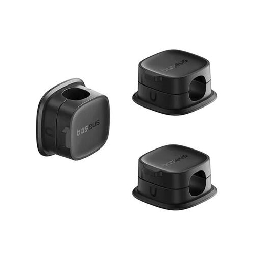 ORGANIZATOR cabluri Baseus Lite Series Magnetic, adeziv 3M, pachet 3 bucati, trei orificii destinate organizarii prevazute cu magneti, negru 
