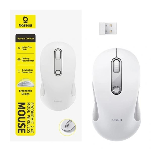 MOUSE Baseus F02 PC sau NB wireless, 2.4Ghz, optic, 800/ 1200/1600 dpi, click silentios, butoane/scroll 4/1, alb, 