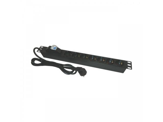 Bara alimentare aluminiu / PDU, 19 inch, 7 prize schuko + siguranta automata, 16A, 3500W, 3x1.5, 2m - EMTEX