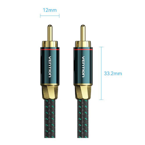 Cablu audio Vention, RCA (T) la RCA (T), 2m, conectori auriti, verde, 