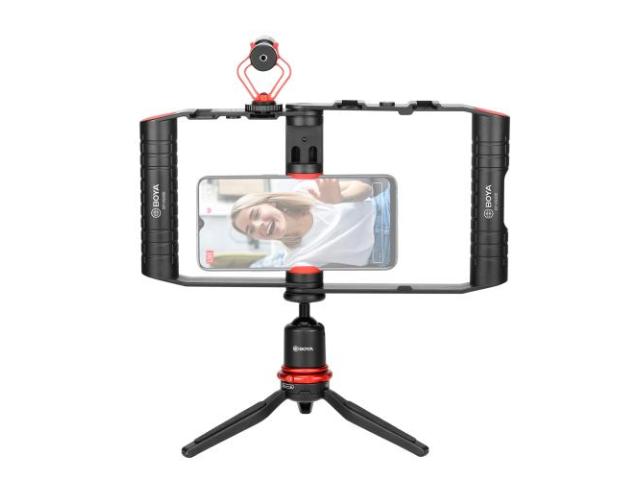 Kit Boya BY-VG380 pentru Smartphone - Microfon BY-MM1 + Mini Trepied + Holder, Black-Red