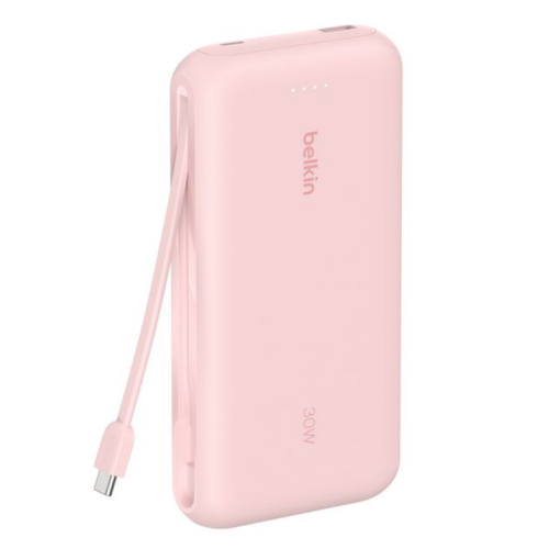 20K PD30W INTEGRATED USB-C/CABLE POWER BANK PINK