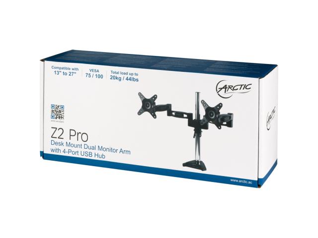 Suport Arctic Z2 Pro cu hub USB pentru 2 monitoare, Black