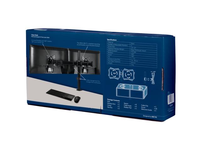 Suport Arctic Z2 Basic cu hub USB 3.0 pentru 2 monitoare, Black