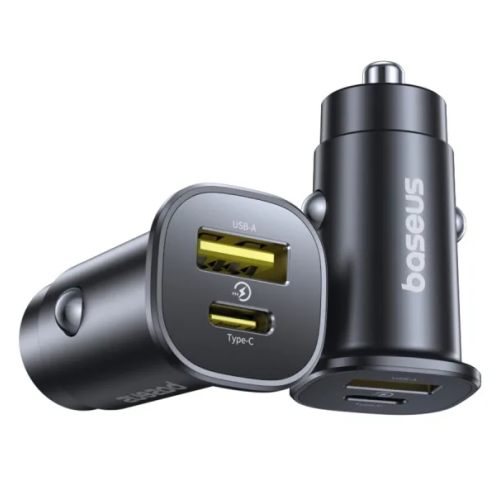INCARCATOR auto Baseus GoTrip DP1, Quick Charge 30W, 1 x USB, 1 x USB Type-C, pt. bricheta auto, negru 