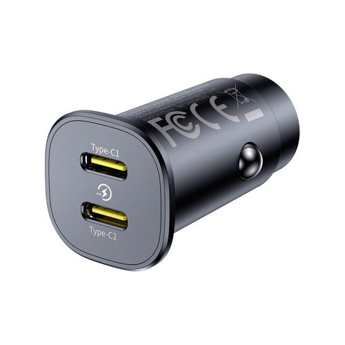 INCARCATOR auto Baseus GoTrip DP1, Quick Charge 30W, 2 x USB Type-C, pt. bricheta auto, negru 