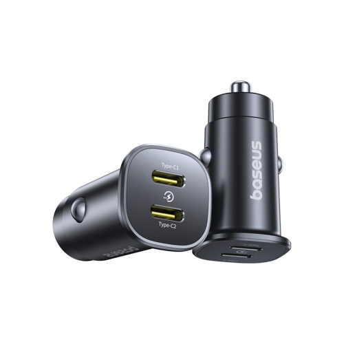INCARCATOR auto Baseus GoTrip DP1, Quick Charge 30W, 2 x USB Type-C, pt. bricheta auto, negru 