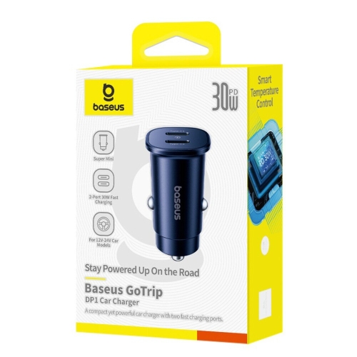 INCARCATOR auto Baseus GoTrip DP1, Quick Charge 30W, 2 x USB Type-C, pt. bricheta auto, negru 