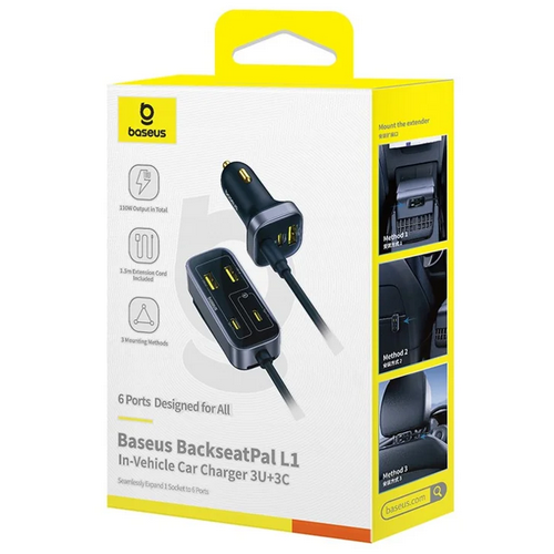 Incarcator auto Baseus BackseatPal L1, 2 x USB-C, 2 x USB-A, 1.5 m, Black