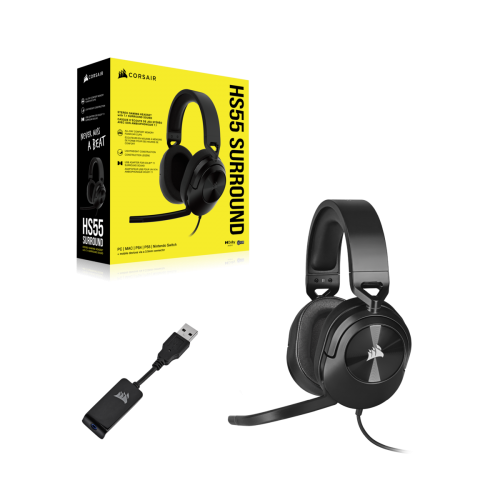 Casti cu microfon Corsair HS55 Surround, 3.5mm jack/USB-A, Carbon