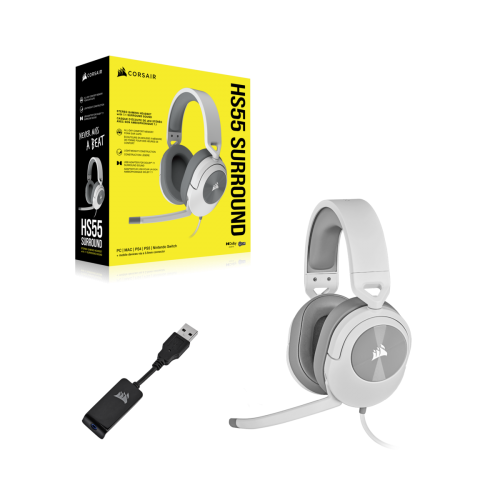 Casti cu microfon Corsair HS55 Surround, 3.5mm jack/USB-A, White