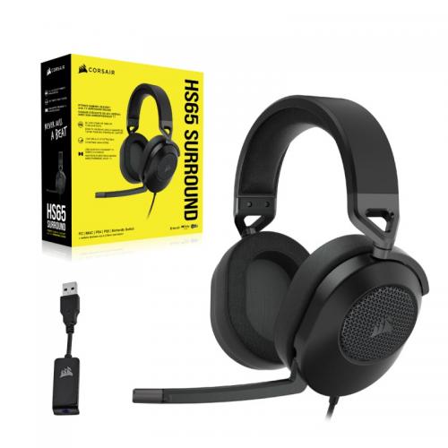 Casti cu microfon Corsair HS65 Surround, 3.5mm jack/USB-A, Carbon