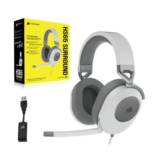Casti cu microfon Corsair HS65 Surround, 3.5mm jack/USB-A, White