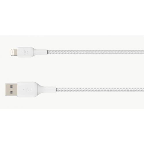 Cablu de date Belkin Boost Charge Braided, USB 2.0 - Lightning, 0.15m, White