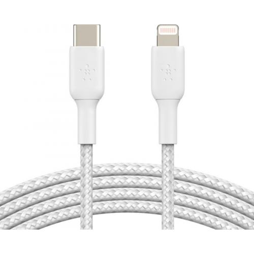 Cablu de date Belkin Boost Charge Braided, USB Tip C - Lightning, 2m, White