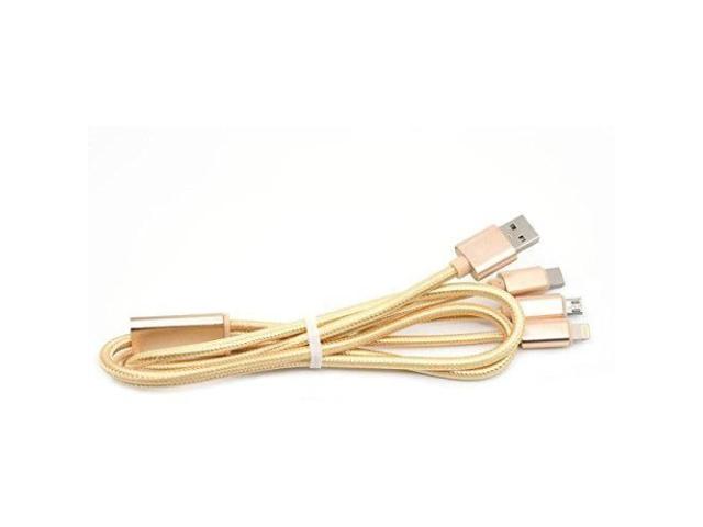 Cablu de date Biostar 3-in-1, USB - Micro USB + Lightning + USB-C, 1.2m, Gold