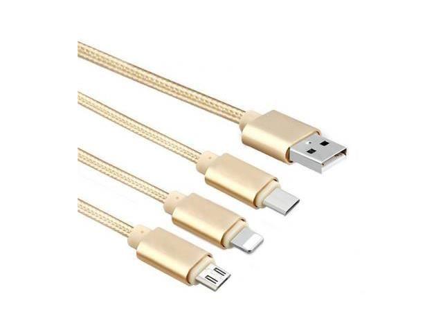 Cablu de date Biostar 3-in-1, USB - Micro USB + Lightning + USB-C, 1.2m, Gold