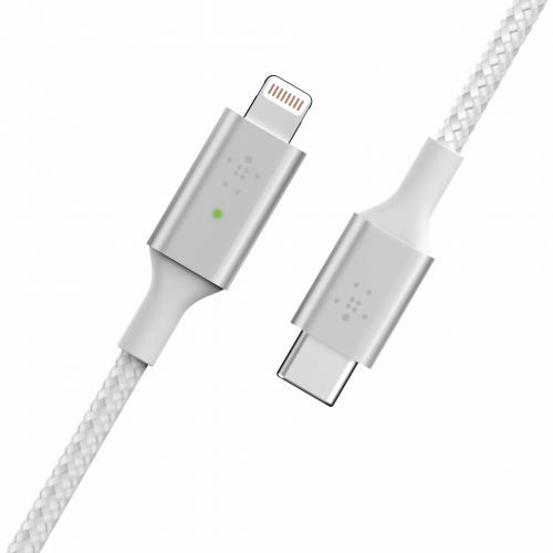 Cablu de date Belkin CAA006BT04WH, USB-C - Lightning, 1.2m, Grey