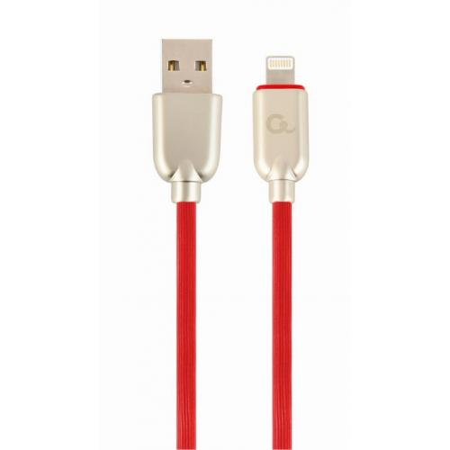 Cablu de date Gembird Premium rubber, USB 2.0 - Lightning, 1m, Red-Gold