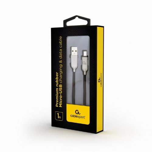 Cablu de date Gembird Premium Rubber, USB - micro USB, 1m, Black
