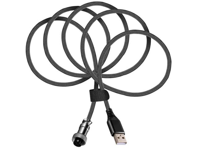 Cablu semnal Redragon Coiled Aviator, USB-C male - USB-A male, 1.6 m, Black
