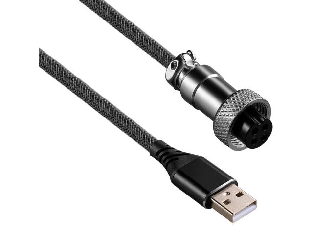 Cablu semnal Redragon Coiled Aviator, USB-C male - USB-A male, 1.6 m, Black
