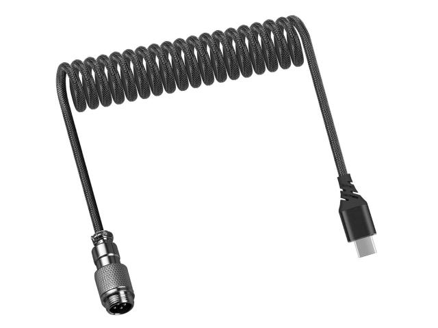 Cablu semnal Redragon Coiled Aviator, USB-C male - USB-A male, 1.6 m, Black