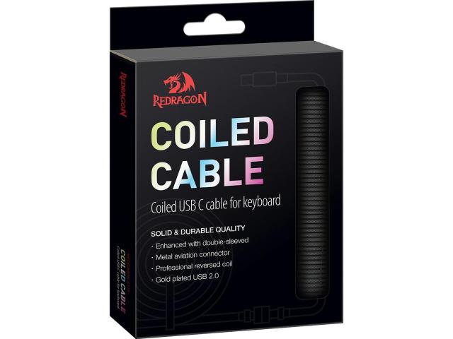 Cablu semnal Redragon Coiled Aviator, USB-C male - USB-A male, 1.6 m, Black
