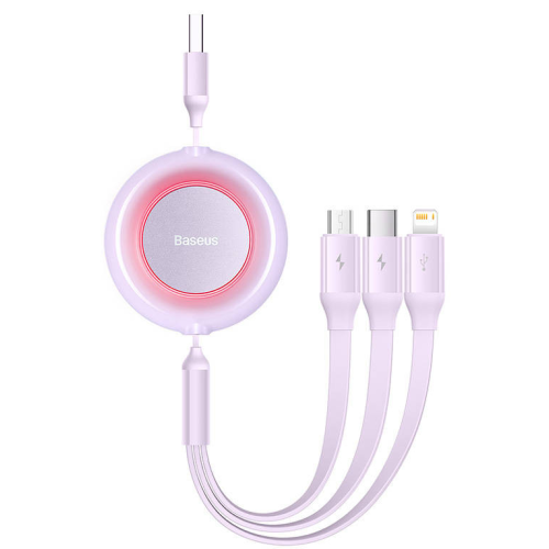 Cablu de date Baseus Bright Mirror 2 Retractabil, USB-A male - micro USB + USB-C + Lightning, 1.1 m, Purple