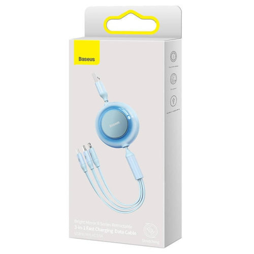 Cablu de date Baseus Bright Mirror 2, USB-A - USB-C +  Lightning + Micro USB, Light Blue