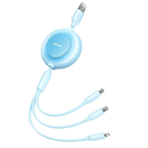 Cablu de date Baseus Bright Mirror 2, USB-A - USB-C +  Lightning + Micro USB, Light Blue