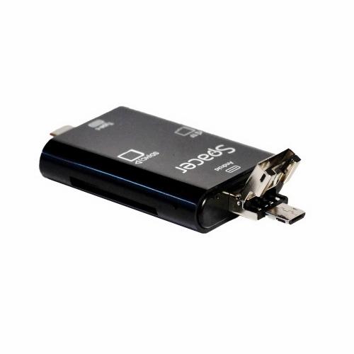 Card reader Spacer SPCR-309, SD/MicroSD, USB/USB-C/MicroUSB, Black