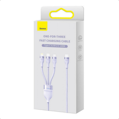Cablu de date Baseus Flash Series II One-for-three, USB-C - Lightning + microUSB + USB-C, 1.2 m, Purple