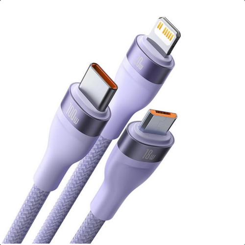 Cablu de date Baseus Flash Series II One-for-three, USB-C - Lightning + microUSB + USB-C, 1.2 m, Purple