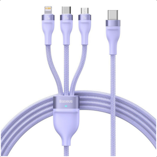 Cablu de date Baseus Flash Series II One-for-three, USB-C - Lightning + microUSB + USB-C, 1.2 m, Purple