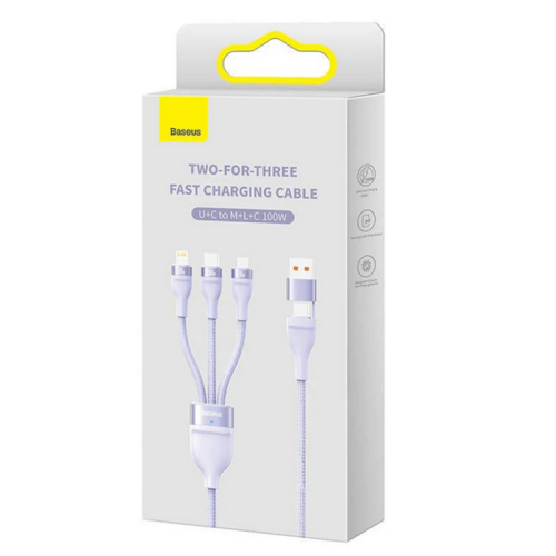 Cablu de date Baseus Flash Series II One-for-three, USB-C/USB-A - Micro-USB + Lightning + USB-C, 1.2 m, Purple