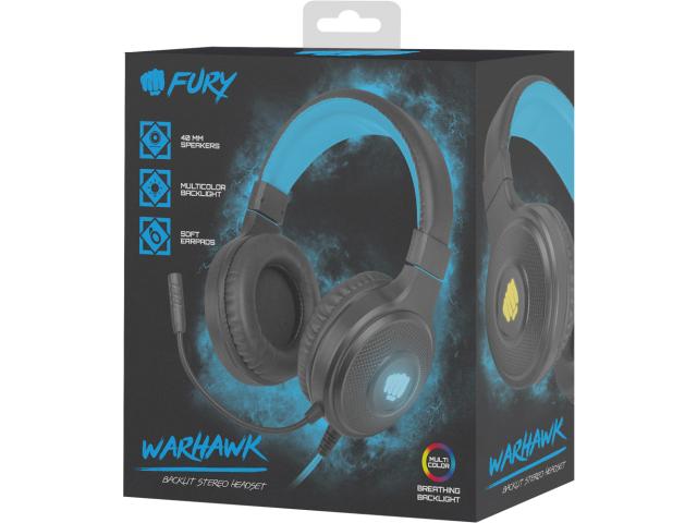 Casti cu microfon Natec Fury Warhawk, 3.5mm jack/USB-A, Black-Blue