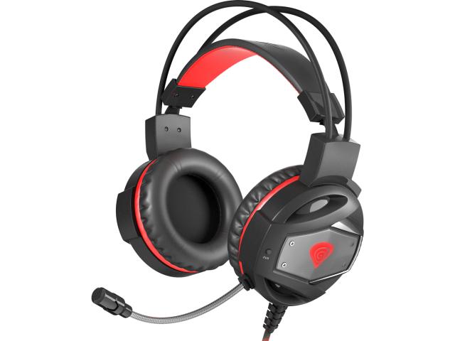 Casti cu microfon Natec Genesis Neon 350, 3.5mm jack/USB-A, Black-Red