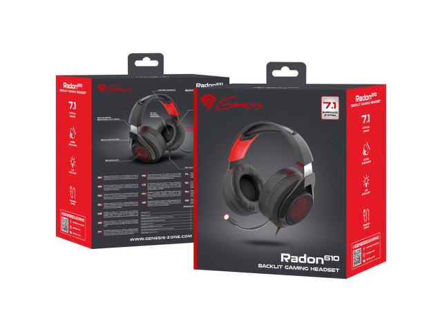 Casti cu microfon Natec Genesis Radon 610, USB-A, Black-Red