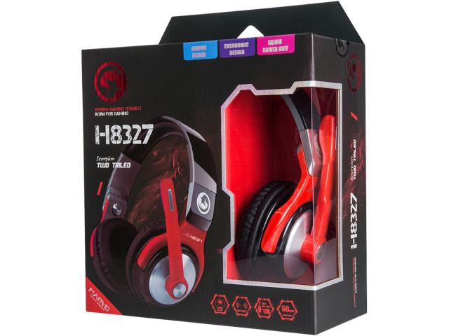 Casti cu microfon Marvo H8327, 3.5mm jack, Gray-Red