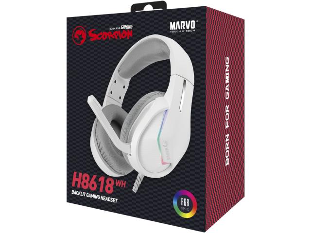 Casti cu microfon MARVO H8618, stereo, USB, White