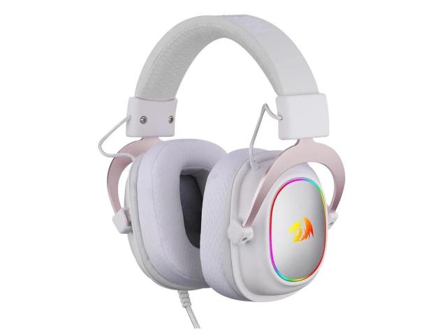 Casti Redragon ZeusX 7.1 albe cu roz iluminare RGB