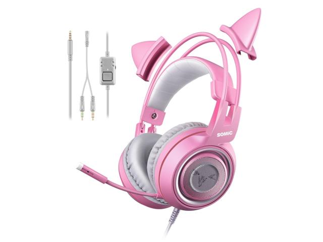 Casti cu microfon Somic G951s, 3.5mm jack, Pink