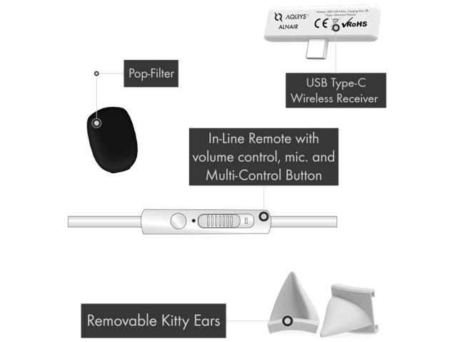 Casti cu microfon AQIRYS Alnair, USB/USB Wireless/3.5mm jack, White