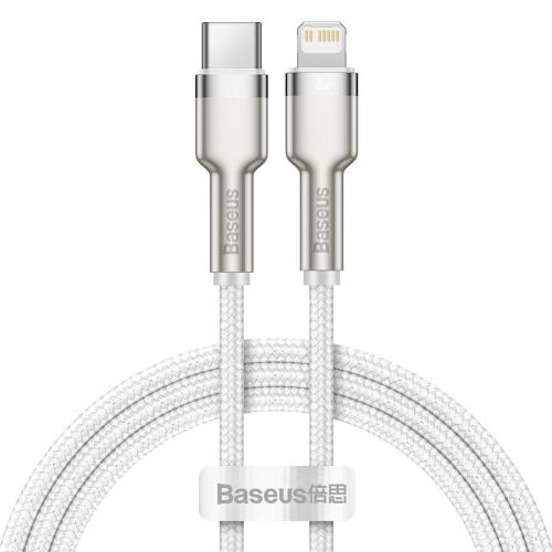Cablu de date Baseus Cafule Metal, Fast Charging, CATLJK-B02, USB-C - Lightning, 2m, White