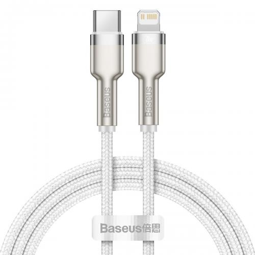 Cablu de date Baseus Cafule Metal, Fast Charging, CATLJK-B02, USB-C - Lightning, 2m, White