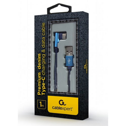 Cablu de date Gembird Premium Jeans, USB-A male - USB-C male, 1m, Blue