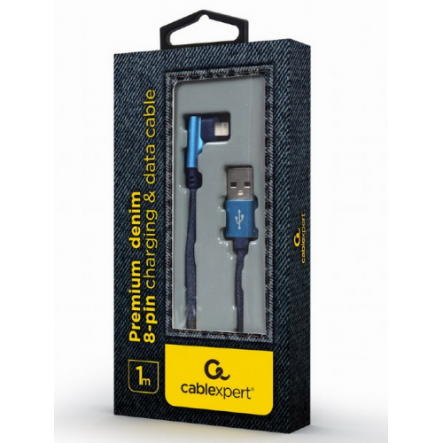 Cablu de date Gembird Premium Jeans, USB-A male - Lightning, 1m, Blue