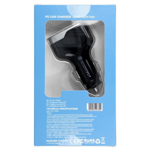 Incarcator auto Veger CC53-2A2C, 1 x USB-A male, 2 x USB-C male, Black